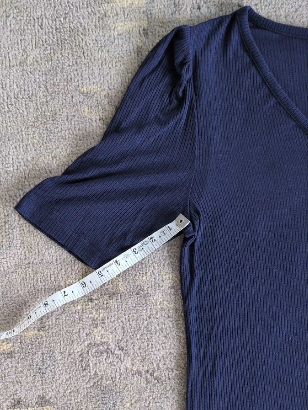 LOFT Navy Ribbed V-Neck Short Sleeve Henley Top
